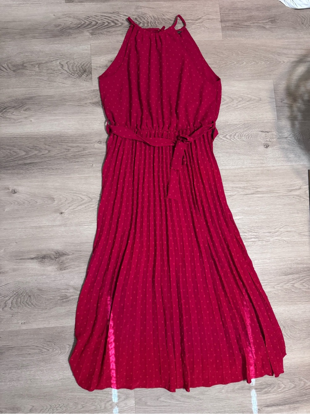 PrettyGarden Women’s Sleeveless Pleated Midi Dress in Burgundy Size XXL
